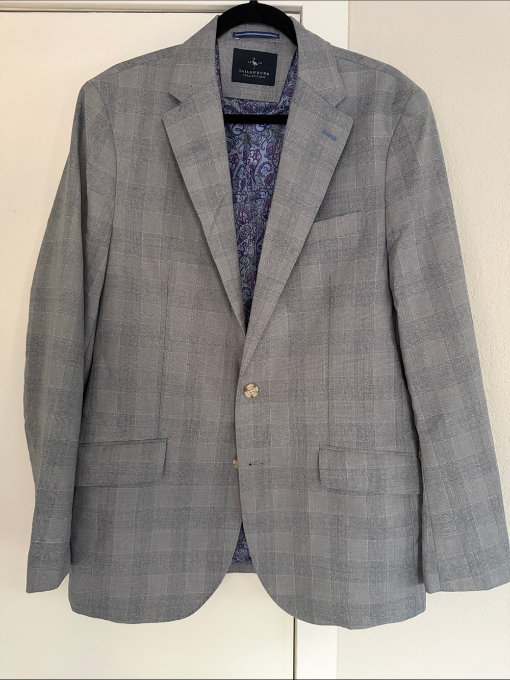 Tailorbyrd Men's Gray Plaid Sport Coat with Paisley Lining